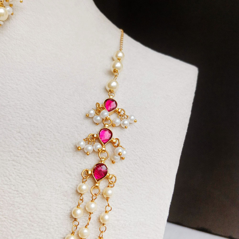 Handmade Brass Metal Jewellery Pearl Pink Necklace Set